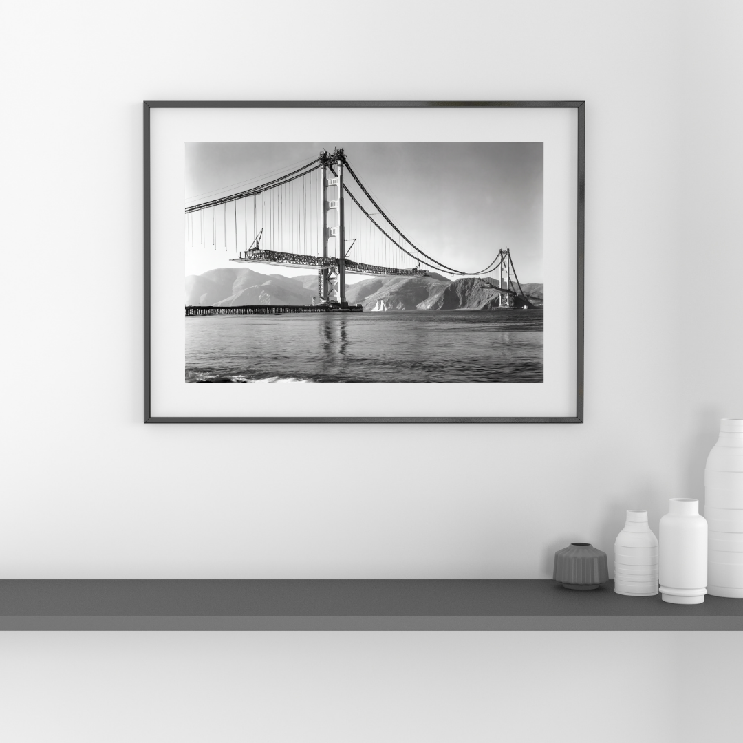 Golden Gate Bridge Photo Print, San Francisco Black and White Poster, Vintage California