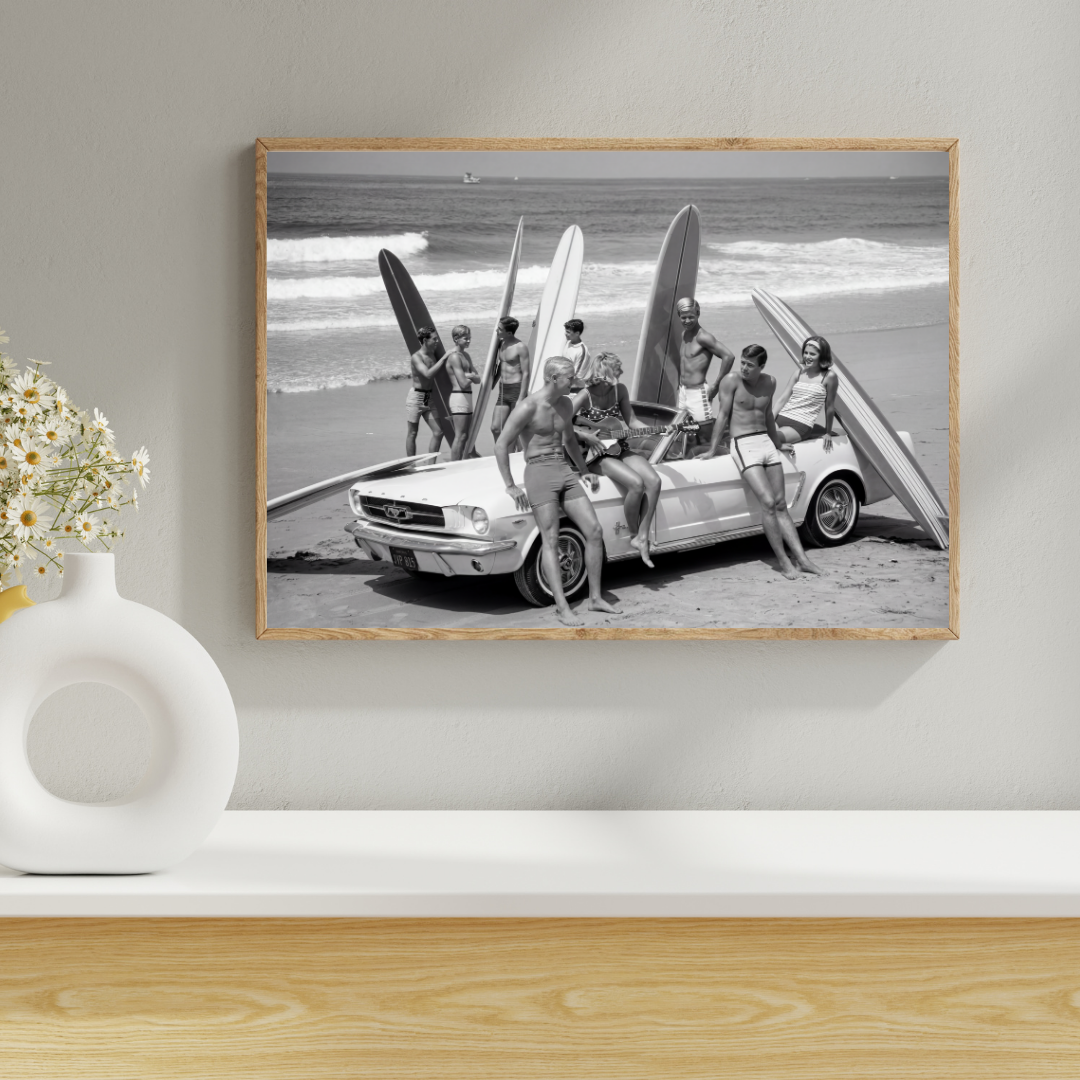 Vintage Surfers Photo Print, Black and White Beach Photography, Retro Surf Wall Art