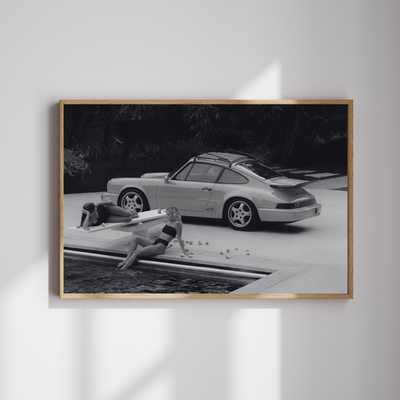 Porsche 911 RS Poolside Poster, Black and White Porsche Photography Print - Wall Art Print | Oakline Studio