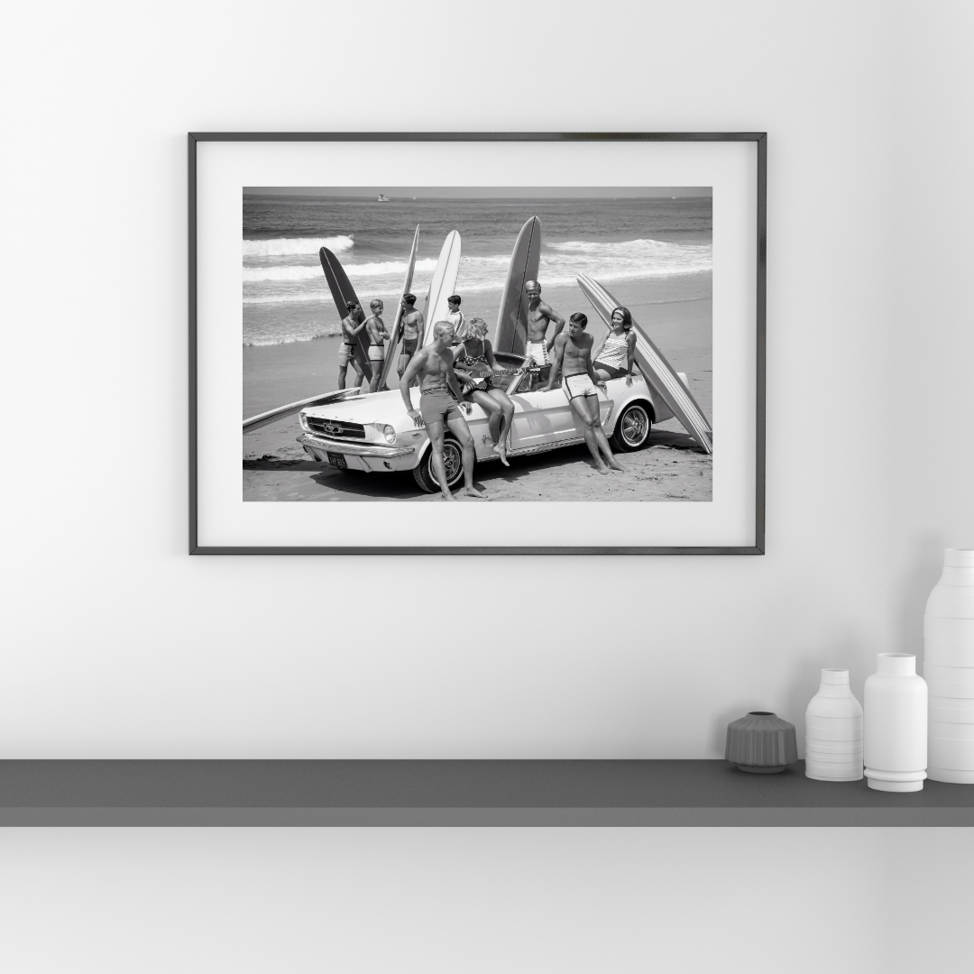 Vintage Surfers Photo Print, Black and White Beach Photography, Retro Surf Wall Art