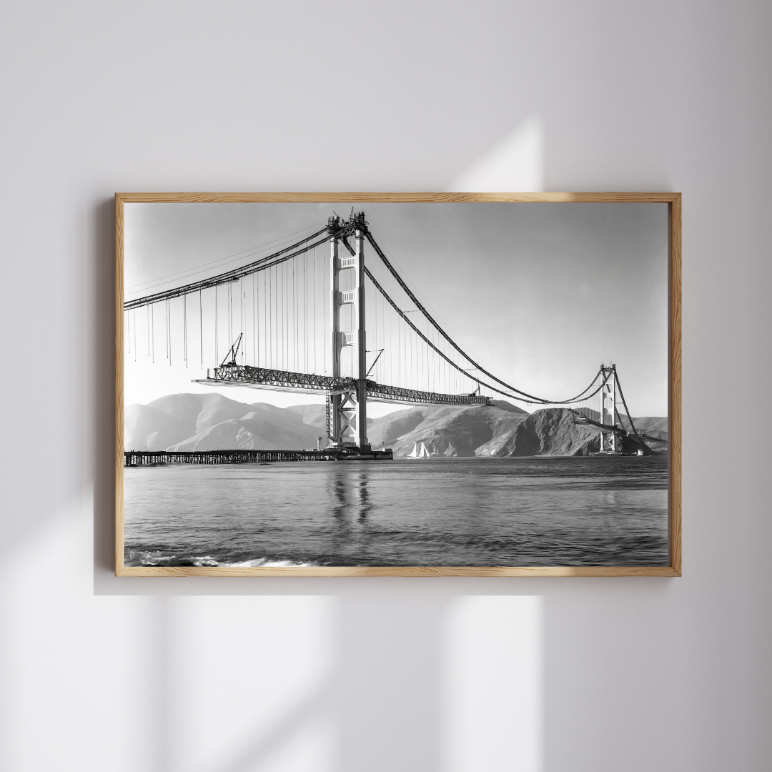 Golden Gate Bridge Photo Print, San Francisco Black and White Poster, Vintage California