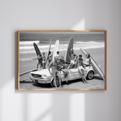 Vintage Surfers Photo Print, Black and White Beach Photography, Retro Surf Wall Art - Wall Art Print | Oakline Studio