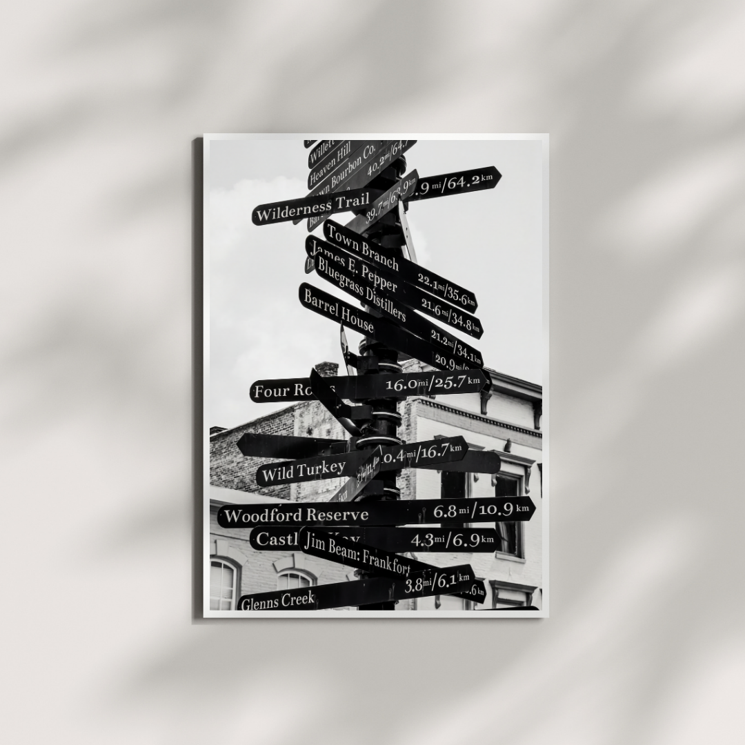 Bourbon Distillery Sign Wall Art, Black and White Kentucky Bourbon Poster