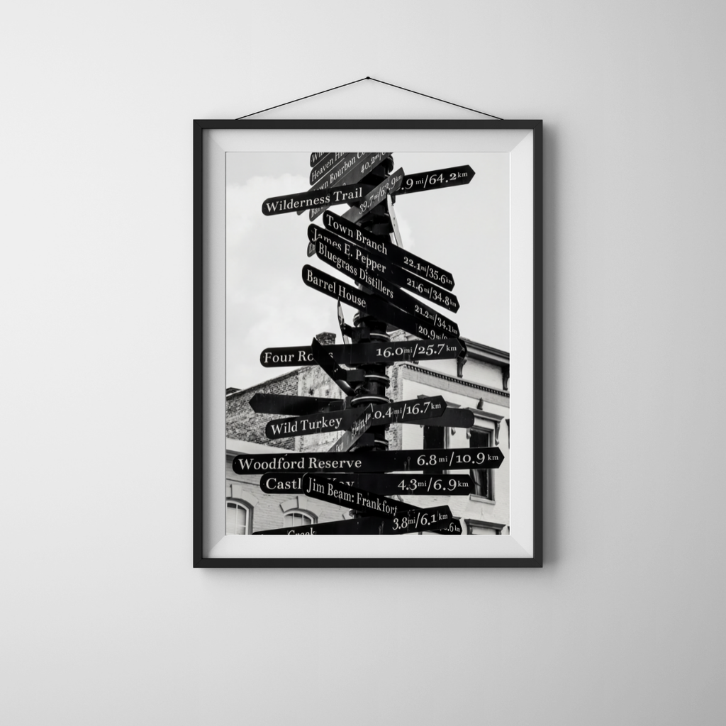 Bourbon Distillery Sign Wall Art, Black and White Kentucky Bourbon Poster
