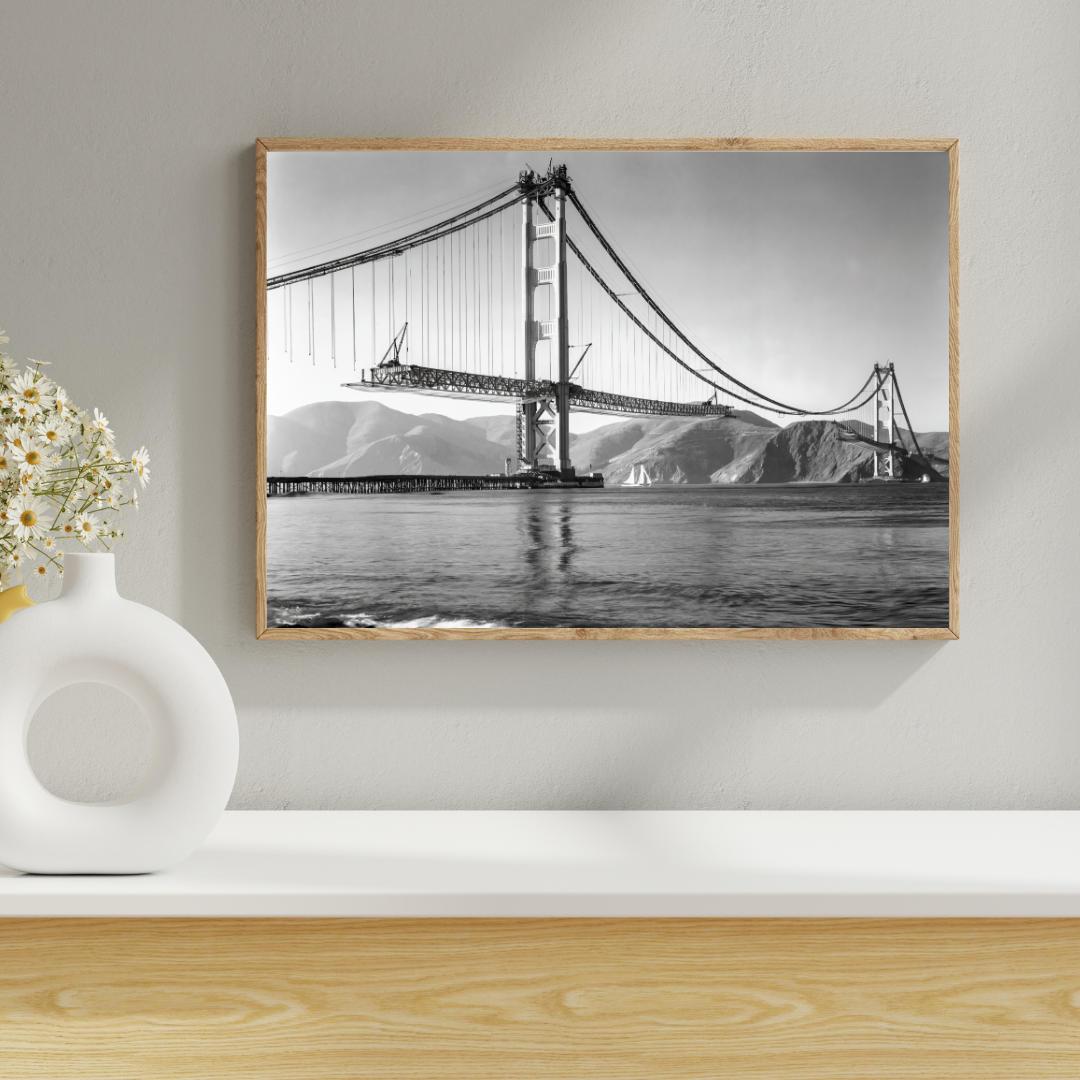 Golden Gate Bridge Photo Print, San Francisco Black and White Poster, Vintage California