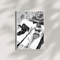 Funny Chimpanzee Photo Print, Vintage Black and White Wall Art, Beach Photography