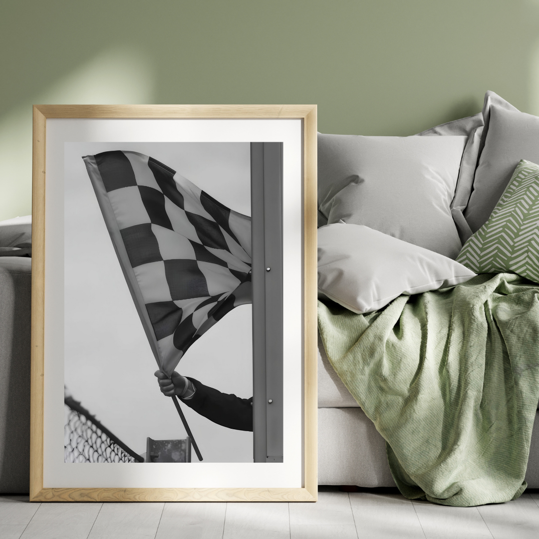 Black and White Checkered Flag Wall Art, Racing Flag Print, Minimal Motorsport Photography