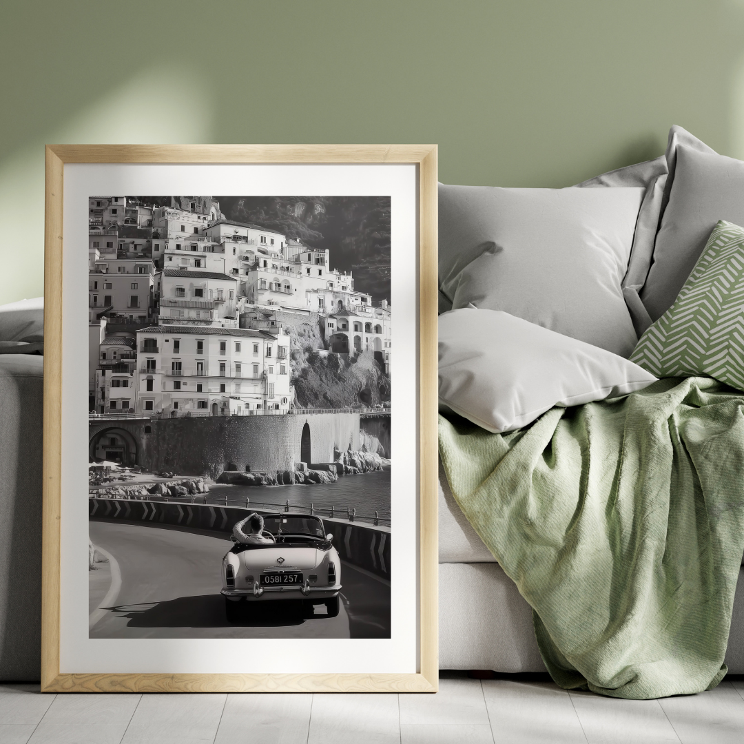 Amalfi Vintage Car Print, Coastal Italy Wall Art / DIGITAL DOWNLOAD