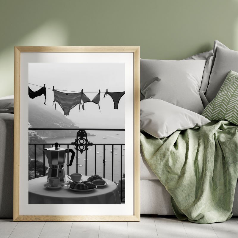 Italian Balcony Wall Art, Amalfi Coast Black and White Poster / DIGITAL DOWNLOAD