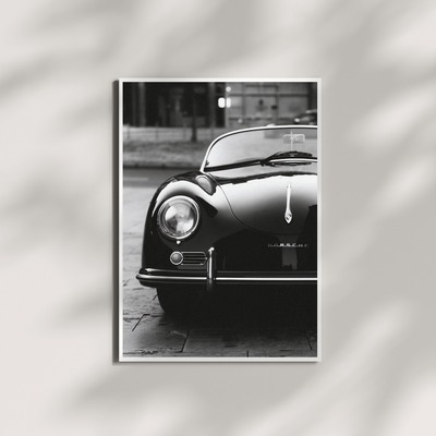 Old Vintage Porsche Wall Art , Classic Antique Car Black and White Poster - Wall Art Print | Oakline Studio