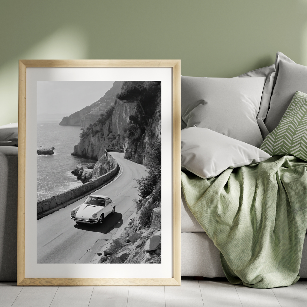 Porsche 911 Poster, Amalfi Coast Italy Wall Decor