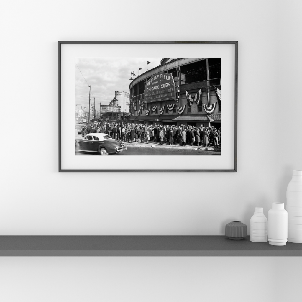 Chicago Cubs Wrigley Field Poster, Baseball Black and White Wall Art