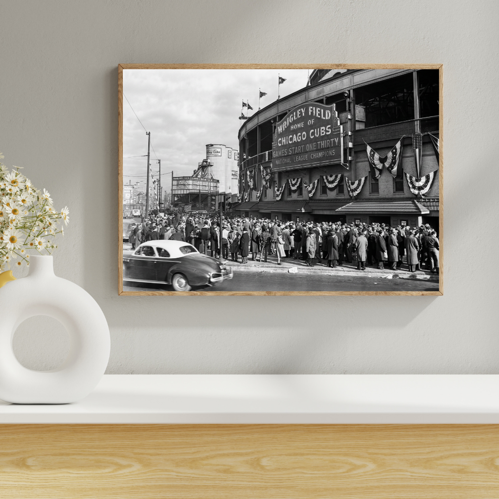 Chicago Cubs Wrigley Field Poster, Baseball Black and White Wall Art