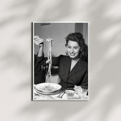 Sophia Loren Eating Spaghetti Print, Hollywood Black and White Wall Art - Wall Art Print | Oakline Studio