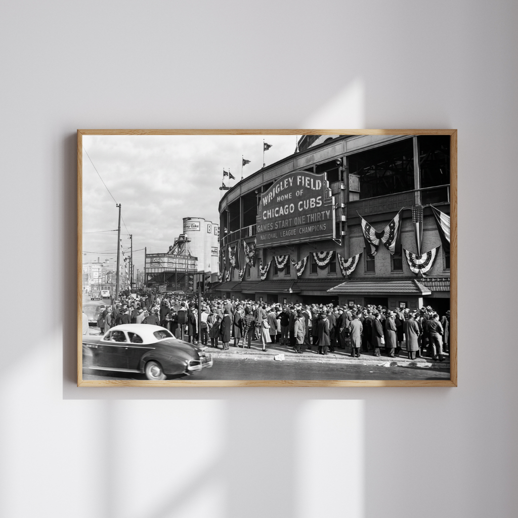 Chicago Cubs Wrigley Field Poster, Baseball Black and White Wall Art