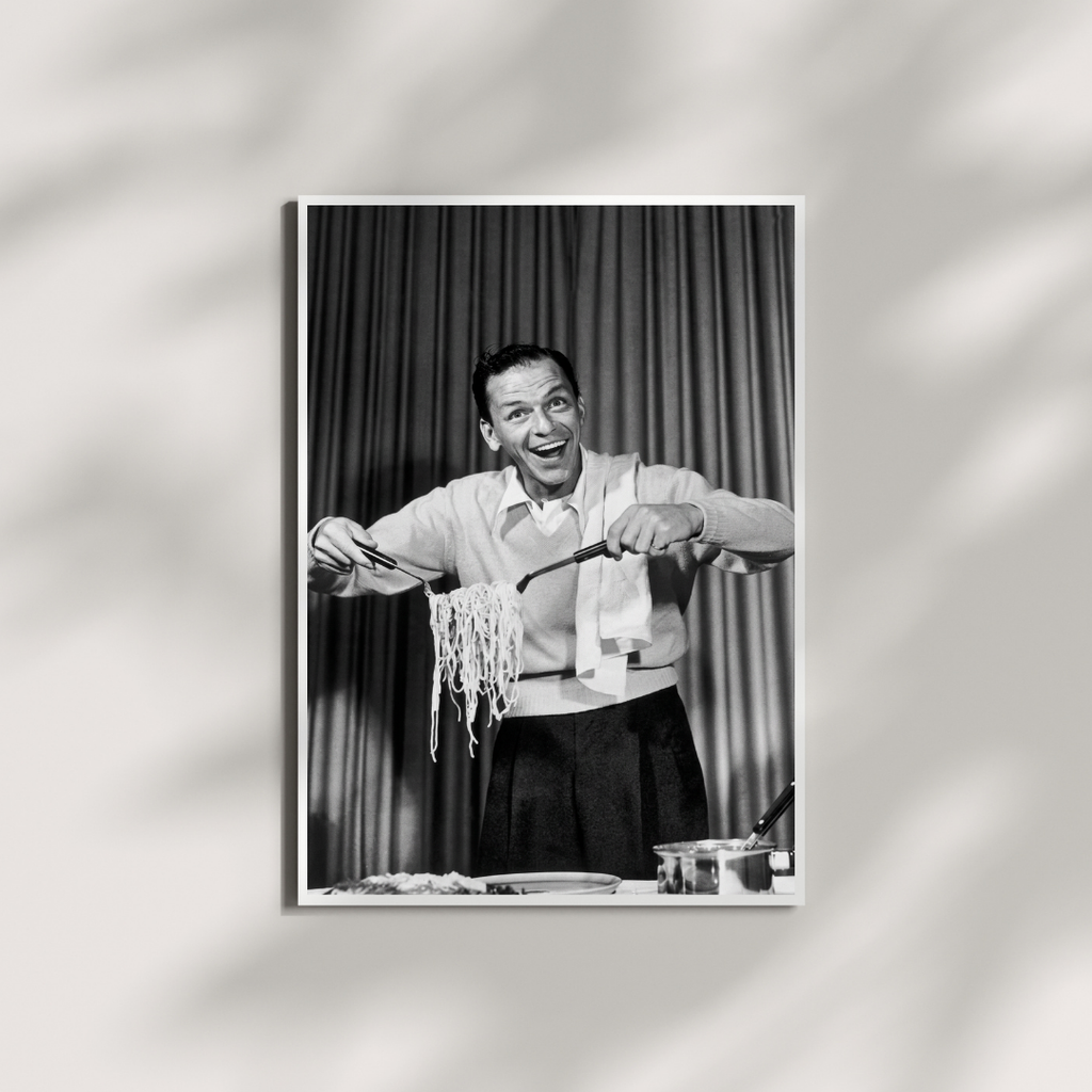 Frank Sinatra Eating Spaghetti Poster - Kitchen Black and White Wall Art