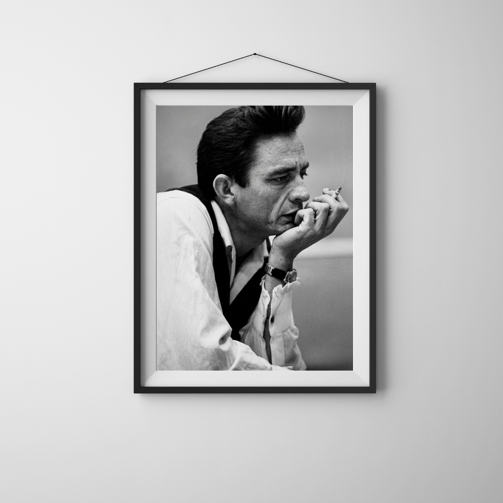 Johnny Cash Cigarette Poster - Music Black and White Wall Art