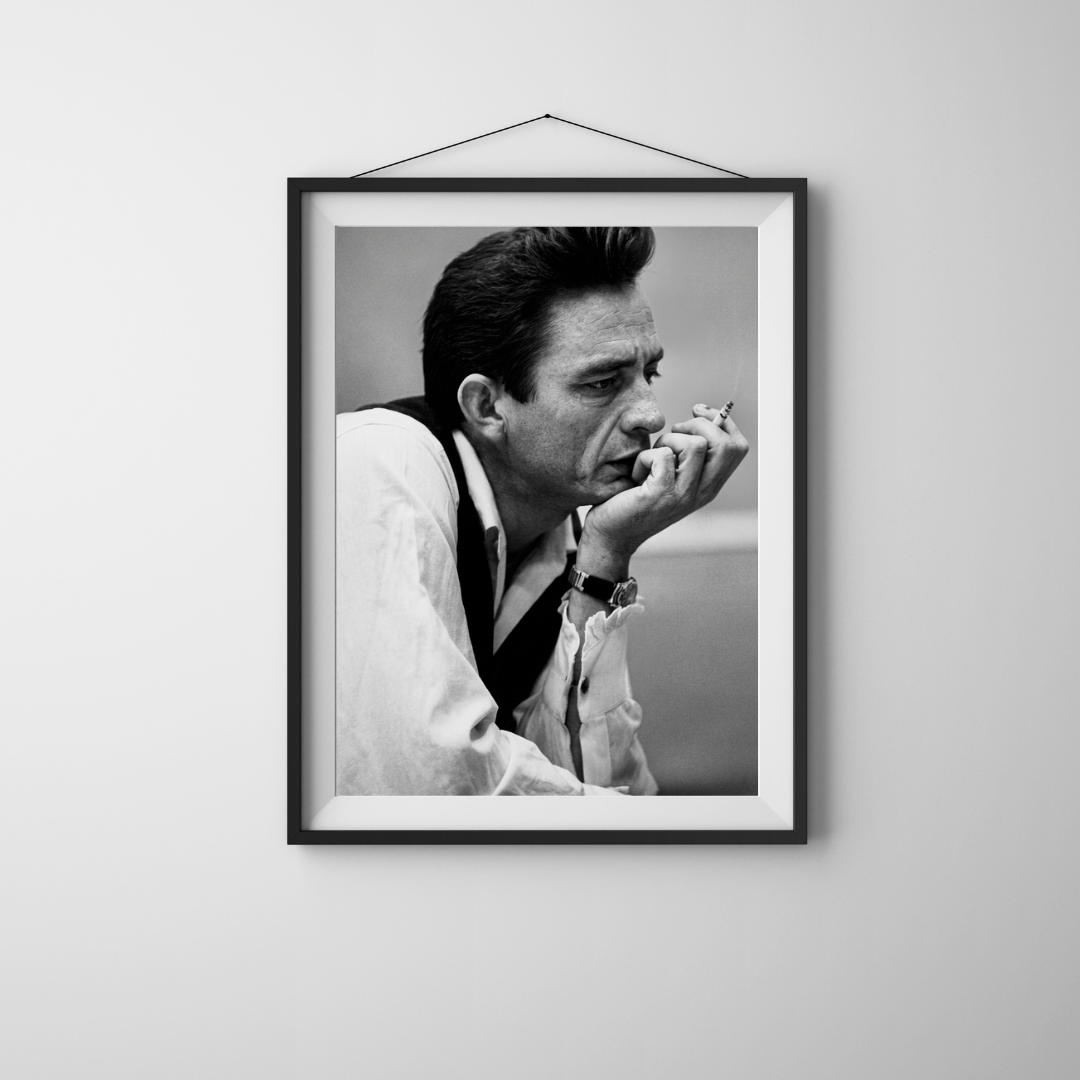 Johnny Cash Cigarette Poster - Music Black and White Wall Art