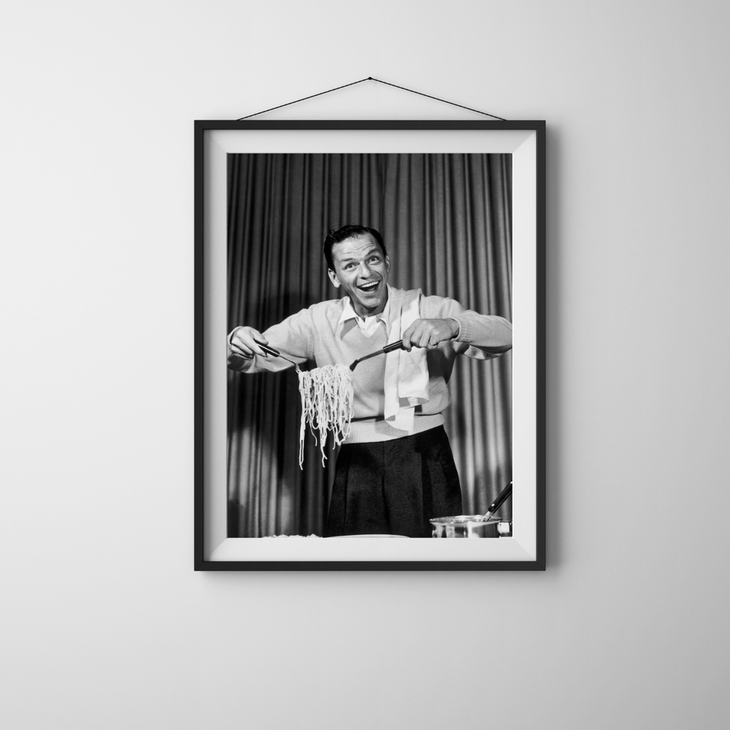 Frank Sinatra Eating Spaghetti Poster - Kitchen Black and White Wall Art