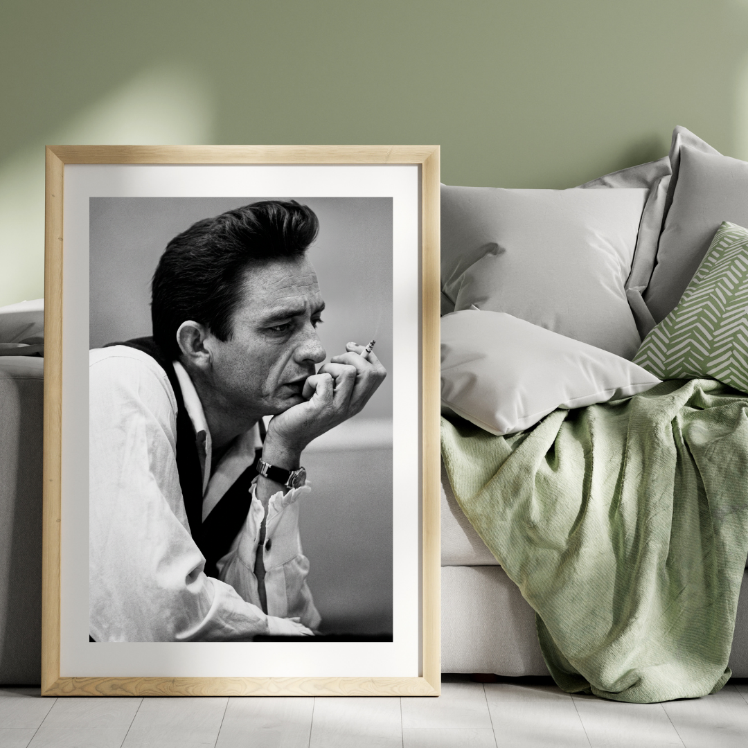 Johnny Cash Cigarette Poster - Music Black and White Wall Art