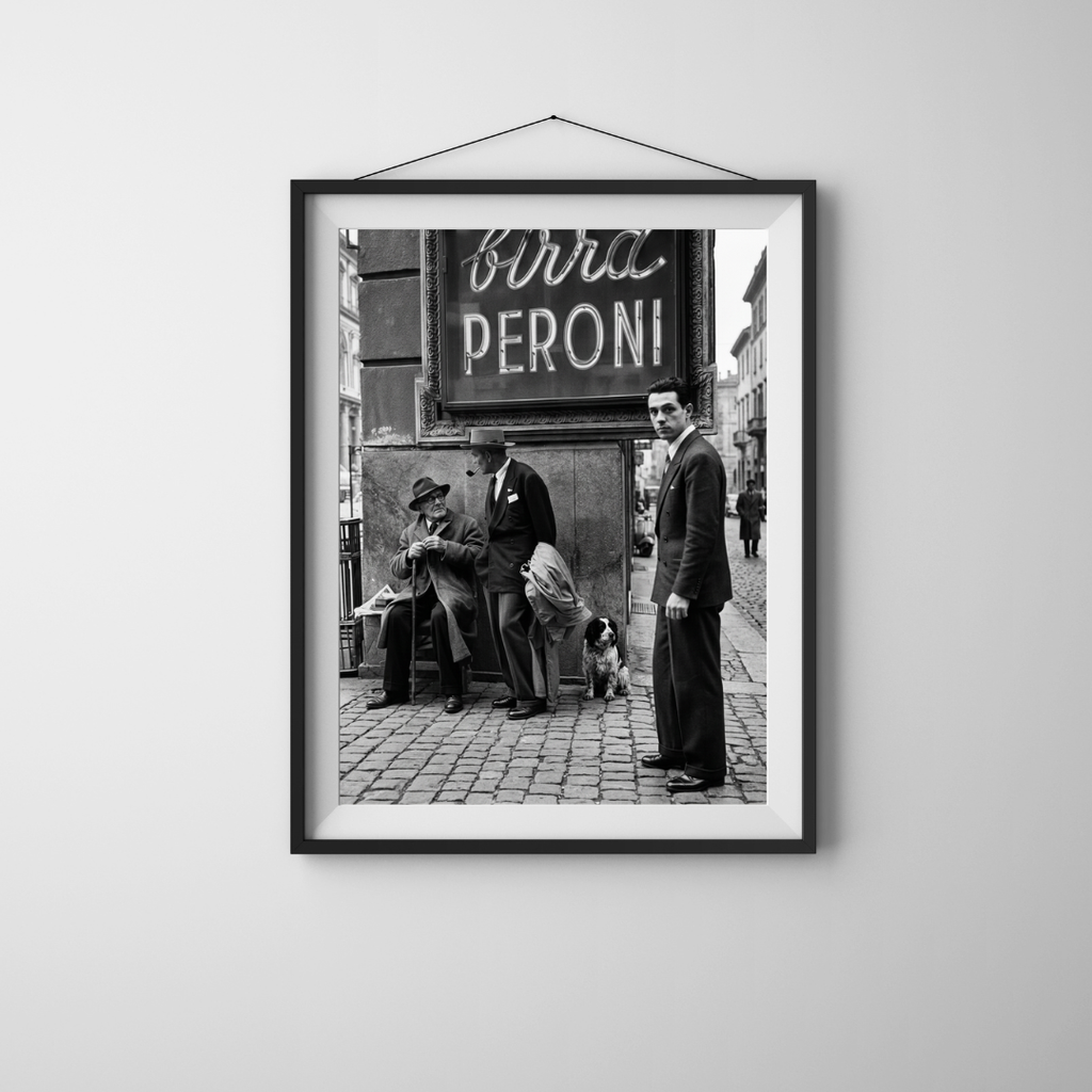 Vintage Italian Street Photography Print - Black and White Wall Art