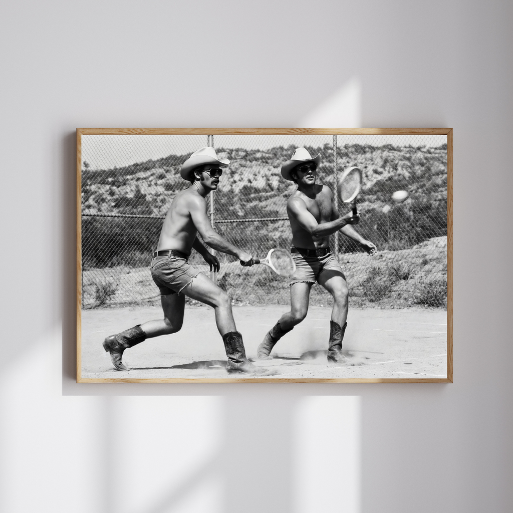 Vintage Cowboy Tennis Wall Art Print, Black and White Western Photography
