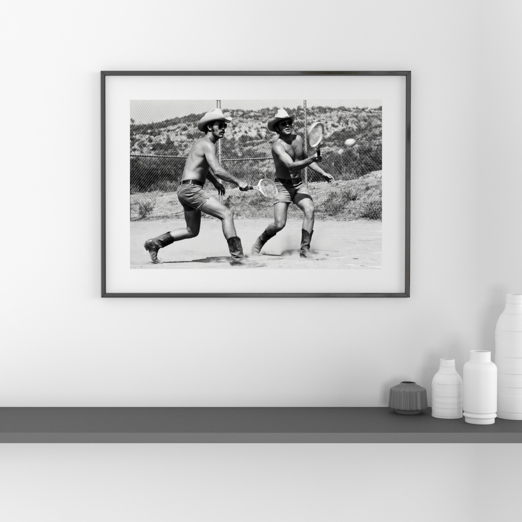 Vintage Cowboy Tennis Wall Art Print, Black and White Western Photography