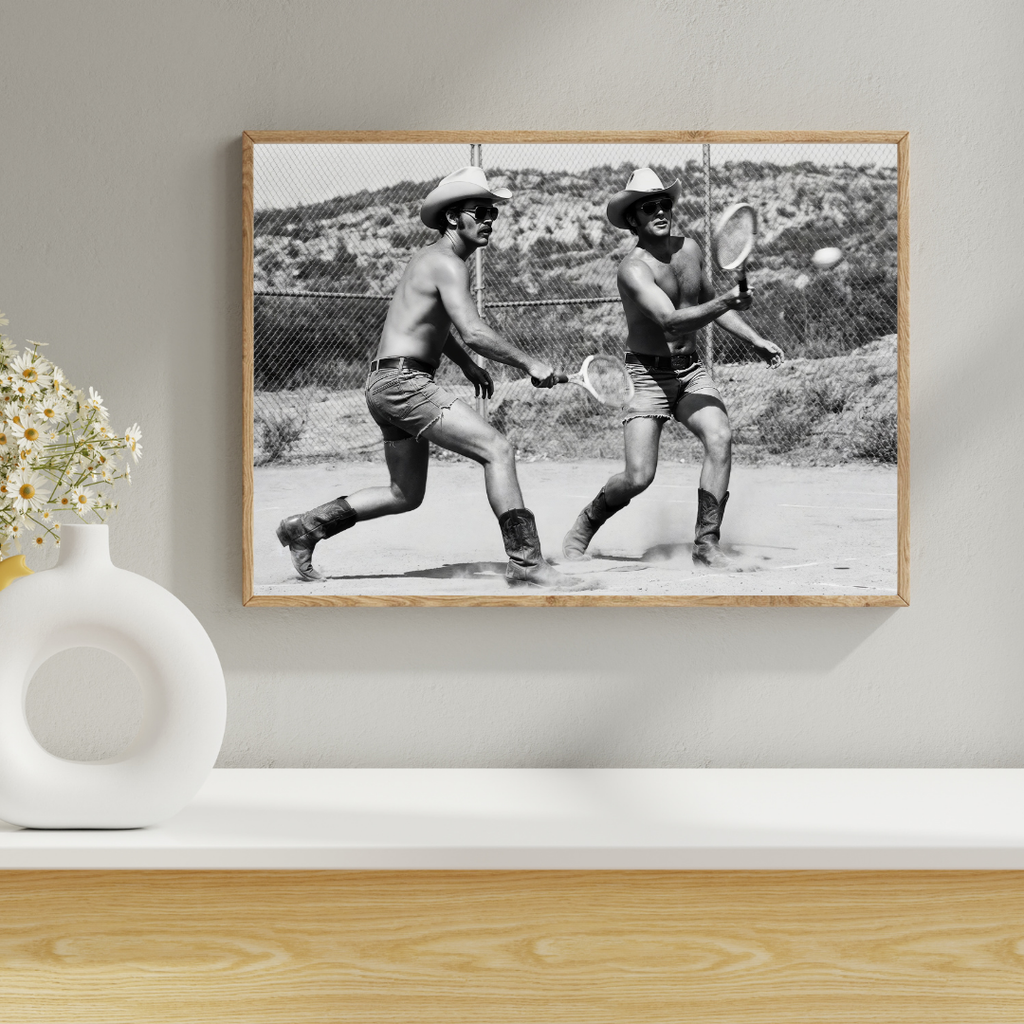 Vintage Cowboy Tennis Wall Art Print, Black and White Western Photography