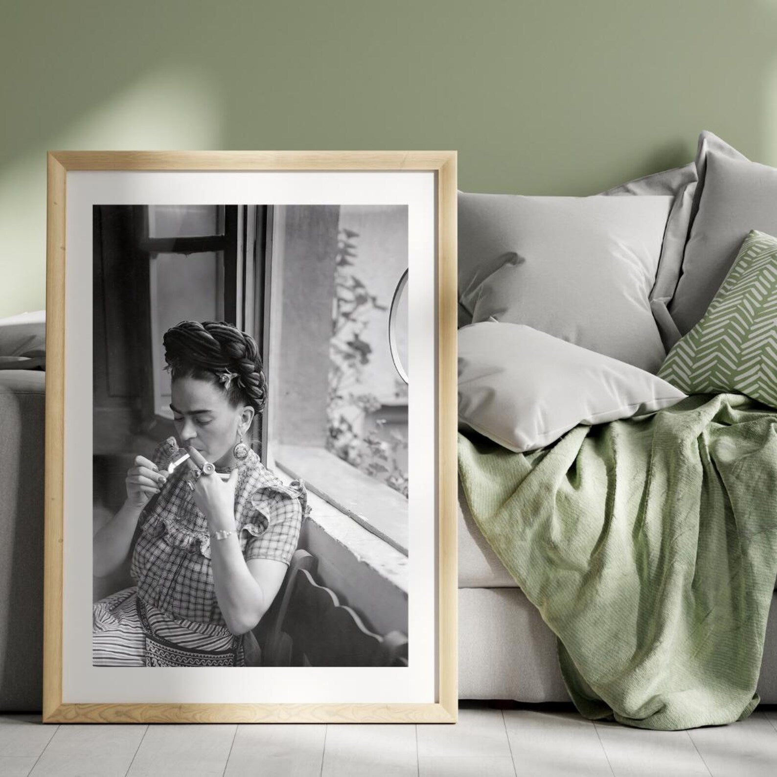 Frida Kahlo Smoking Portrait Poster, Minimalist Home Decor