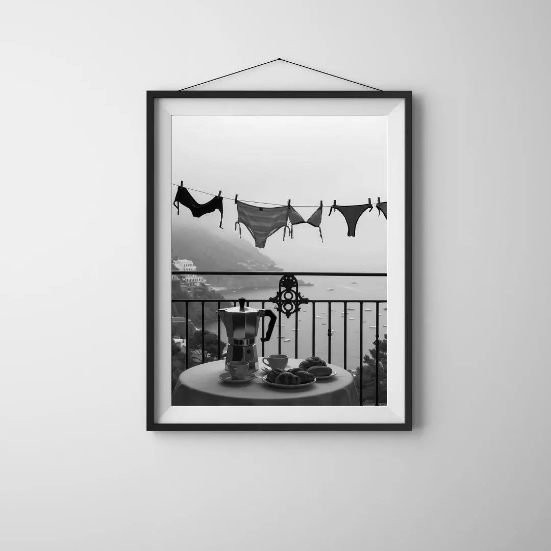 Italian Balcony Wall Art, Amalfi Coast Black and White Poster / DIGITAL DOWNLOAD