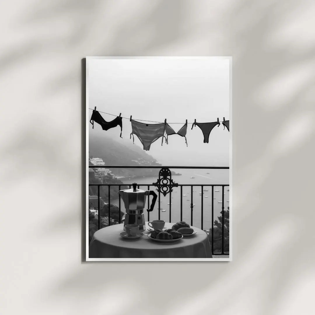 Italian Balcony Wall Art, Amalfi Coast Black and White Poster / DIGITAL DOWNLOAD
