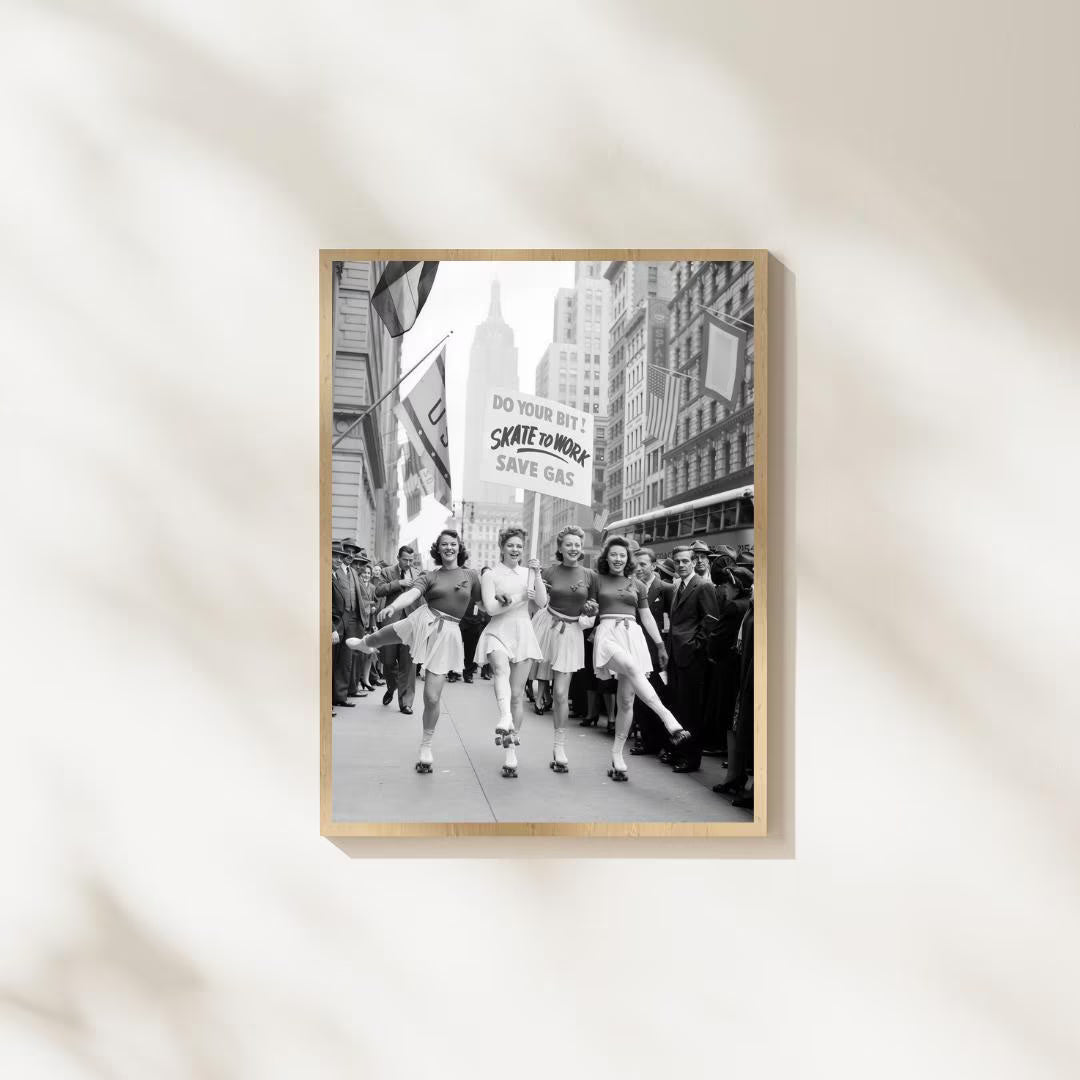 Vintage Poster, Skate to Work Photo Print: 1940s Retro Wall Art / DIGITAL DOWNLOAD