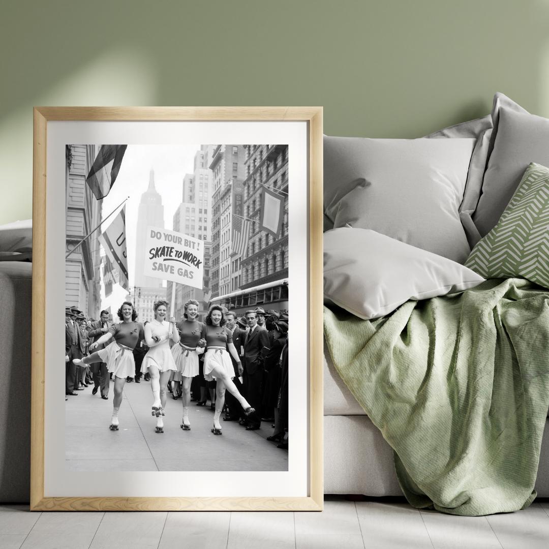 Vintage Poster, Skate to Work Photo Print: 1940s Retro Wall Art / DIGITAL DOWNLOAD