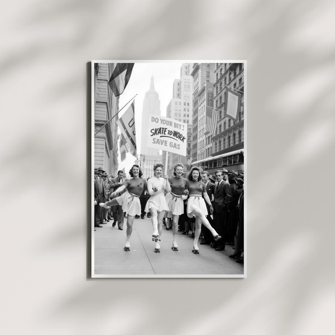 Vintage Poster, Skate to Work Photo Print: 1940s Retro Wall Art / DIGITAL DOWNLOAD