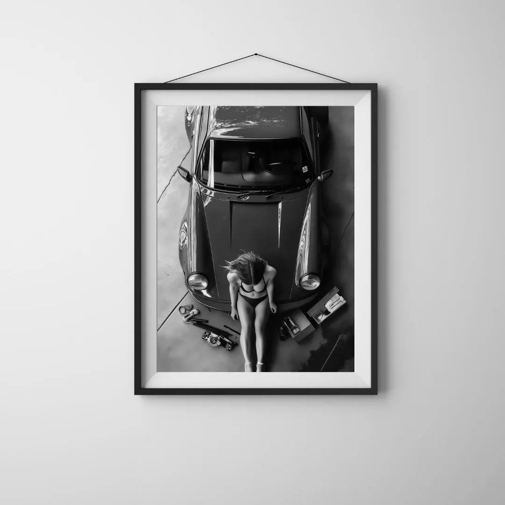 Black and White Porsche Wall Art, Luxury Car Photography Print