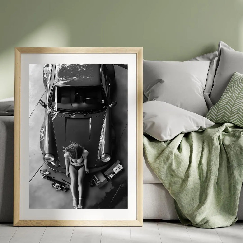 Black and White Porsche Wall Art, Luxury Car Photography Print