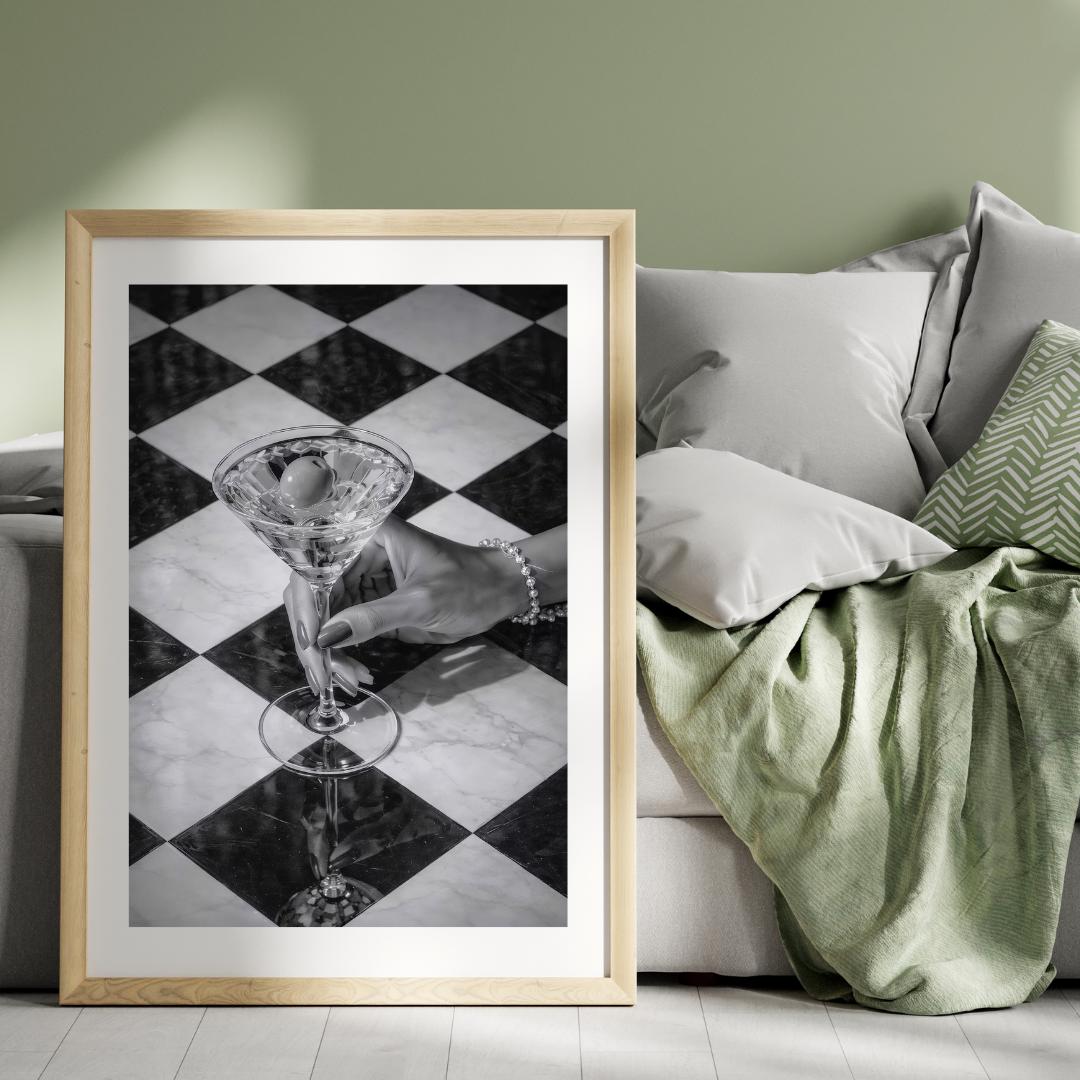 Martini Poster, Black And White Cocktail Poster