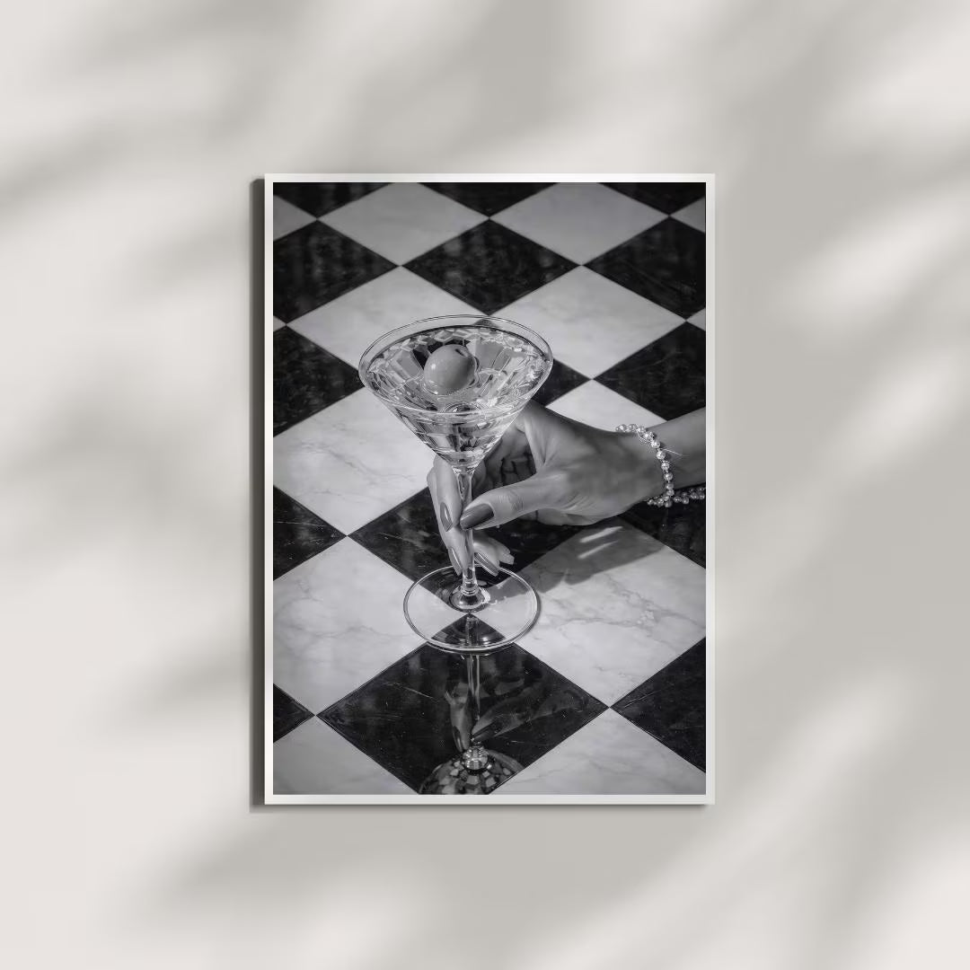 Martini Poster, Black And White Cocktail Poster
