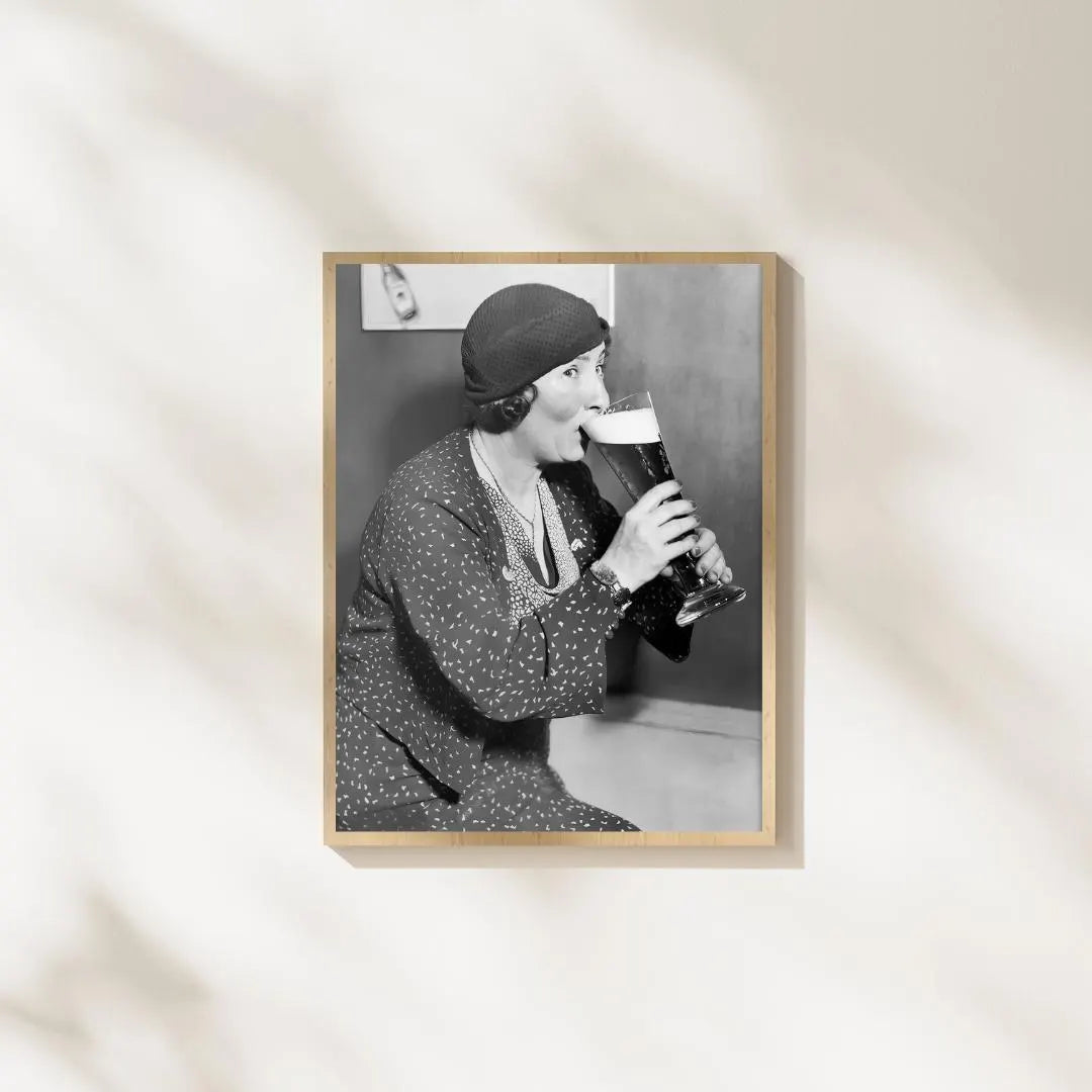 Woman Drinking Beer Poster - Funny Bar Wall Art