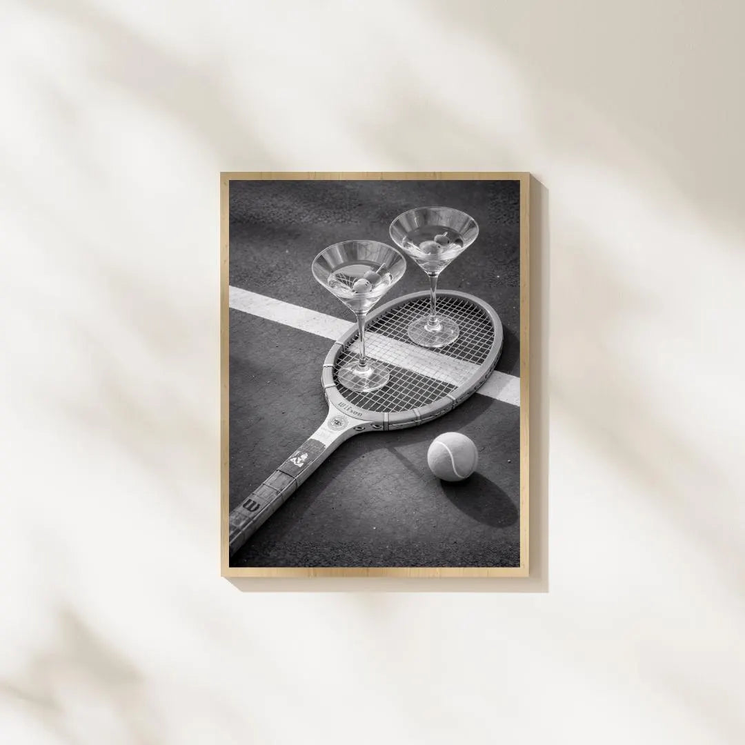 Black White Martini Poster, Tennis Racket Poster / DIGITAL DOWNLOAD