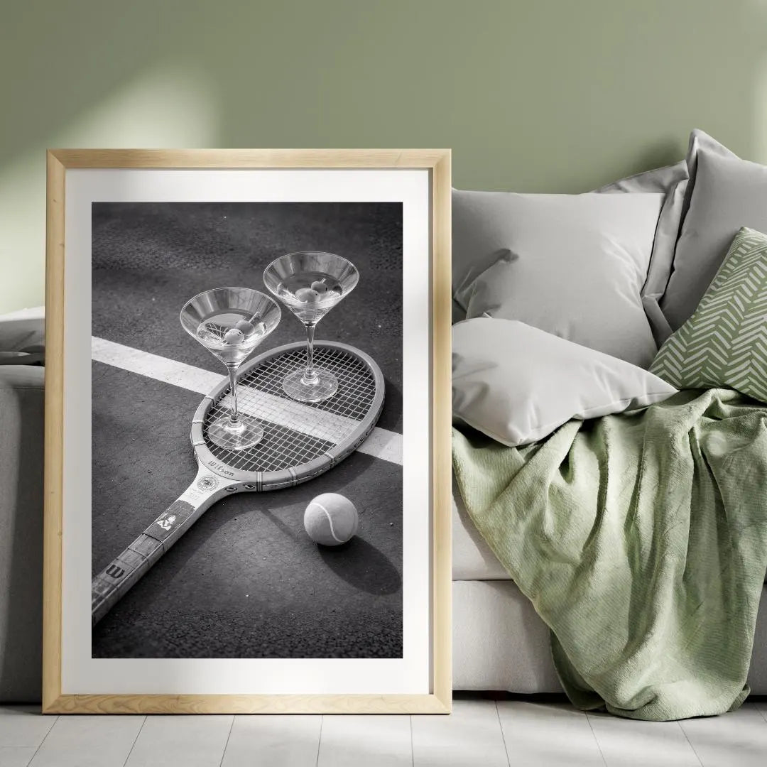 Black White Martini Poster, Tennis Racket Poster / DIGITAL DOWNLOAD