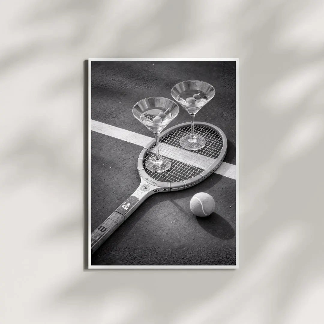 Black White Martini Poster, Tennis Racket Poster / DIGITAL DOWNLOAD