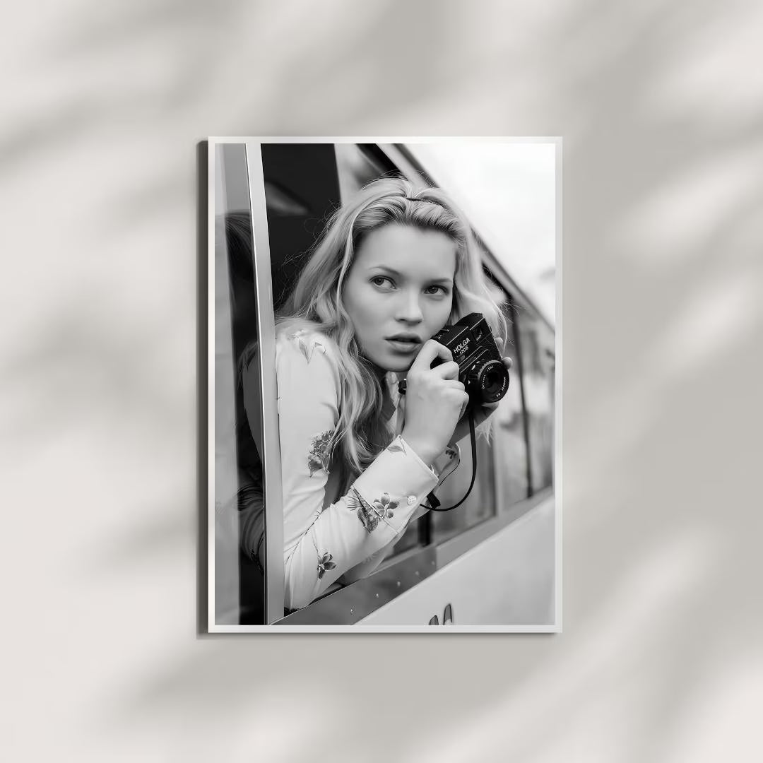 Kate Moss Black and White Poster, Fashion Icon Wall Art, 90's Supermodel Print