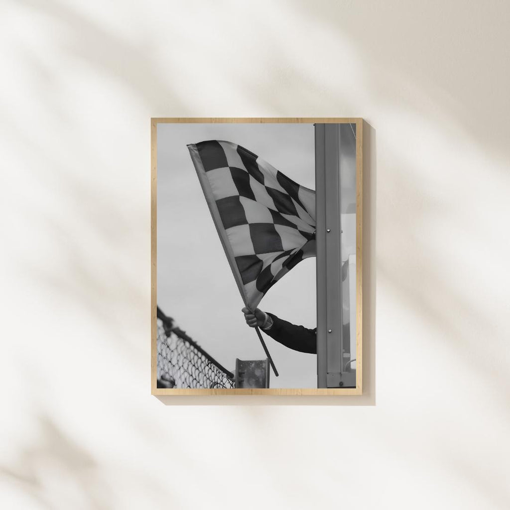 Black and White Checkered Flag Wall Art, Racing Flag Print, Minimal Motorsport Photography
