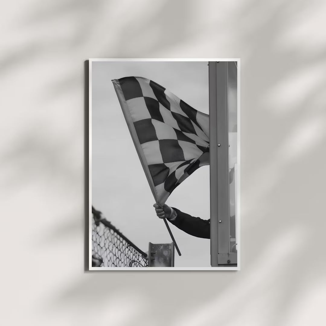 Black and White Checkered Flag Wall Art, Racing Flag Print, Minimal Motorsport Photography