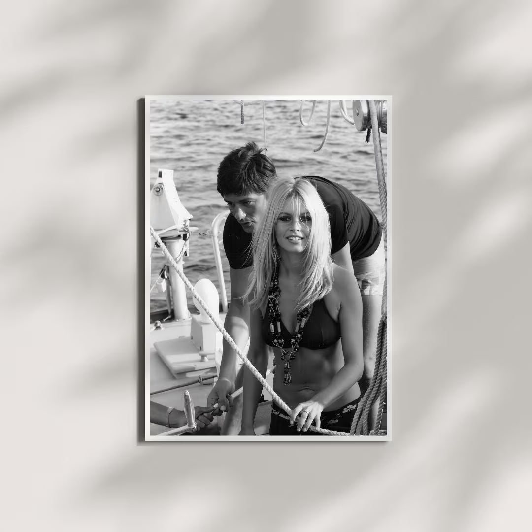 Brigitte Bardot and Alain Delon Print, Hollywood Black and White Wall Art