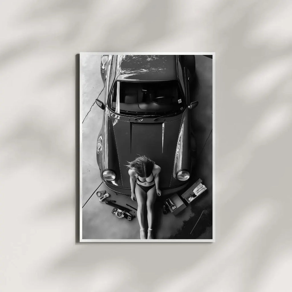 Black and White Porsche Wall Art, Luxury Car Photography Print