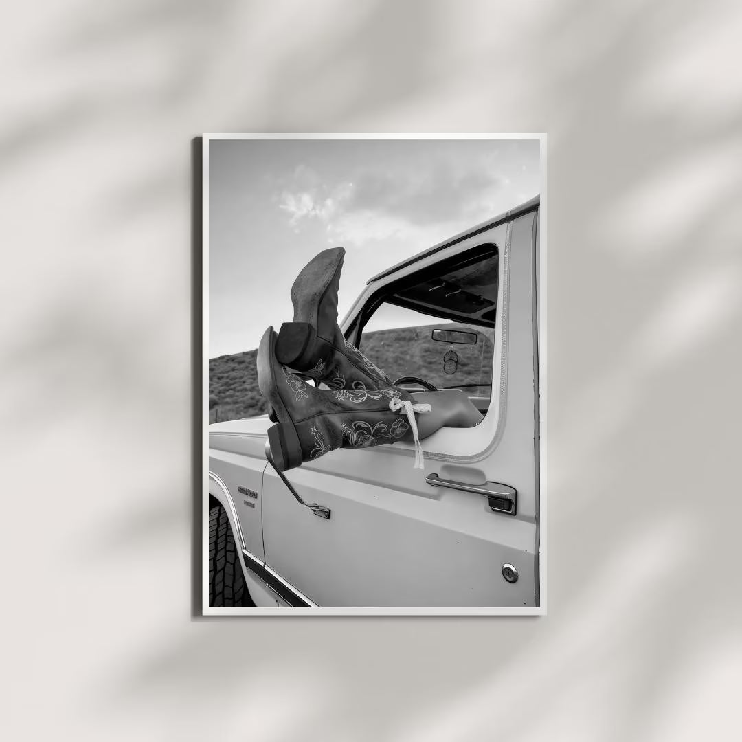 Vintage Cowgirl Boots Poster, Black and White Western Wall Art, Feminist Wall Art / DIGITAL DOWNLOAD