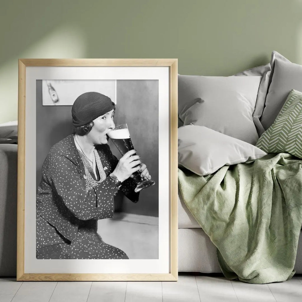 Woman Drinking Beer Poster - Funny Bar Wall Art