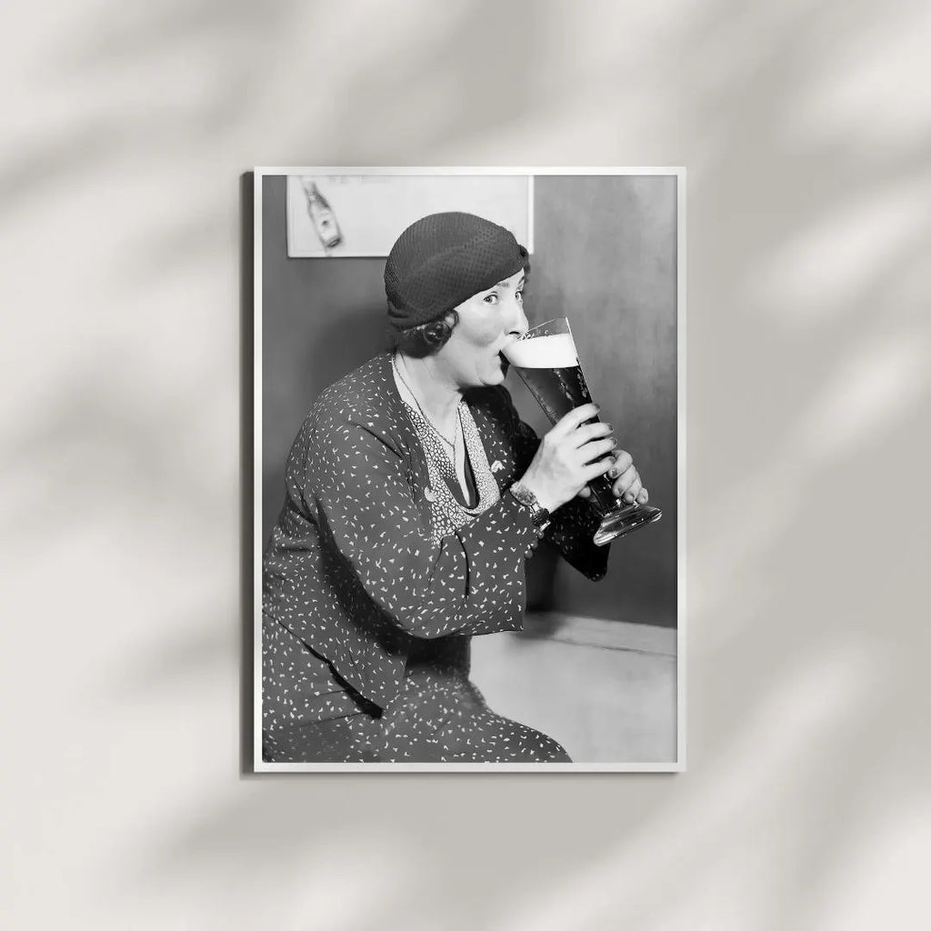 Woman Drinking Beer Poster - Funny Bar Wall Art